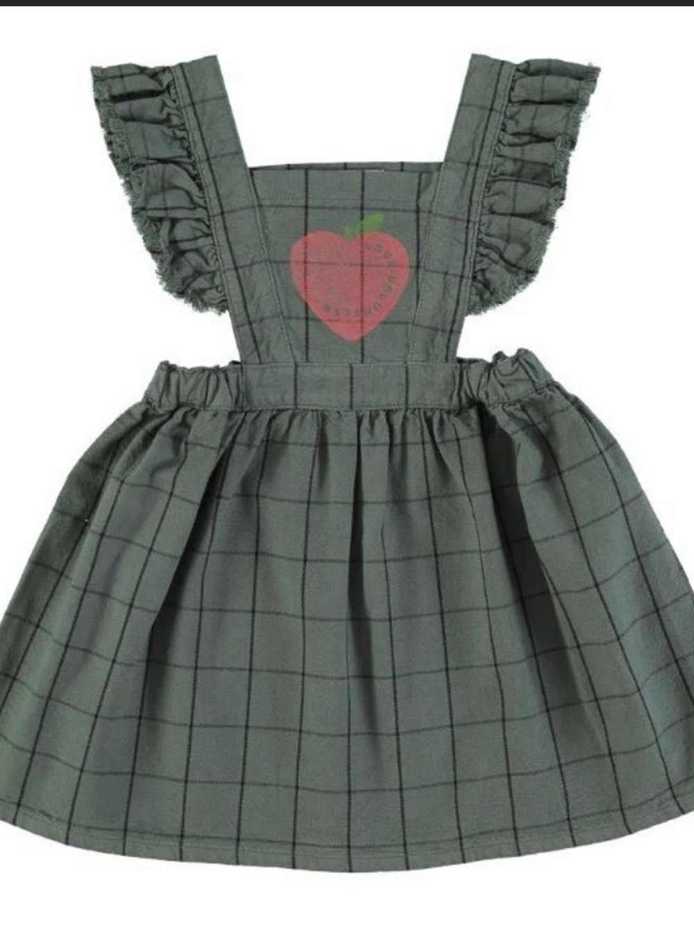 Girls Ruffle Strap Check Pinafore Dress - Olive Green
